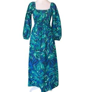 Lilly Pulitzer Women’s Small Blue/Green Tropical Floral Print Lakira Maxi Dress